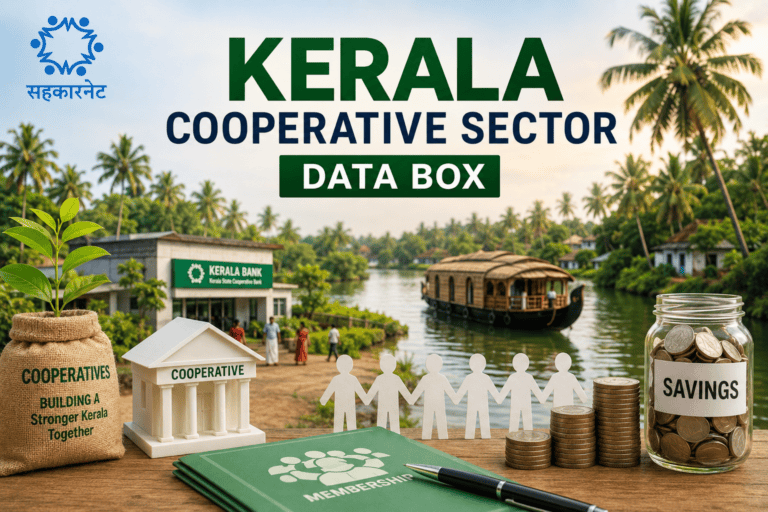 Kerala Cooperative Sector Data Box Representative image of Kerala Cooperative Sector Data Box highlighting official statistics on cooperative societies, Kerala Bank, PACS and major cooperative sectors.