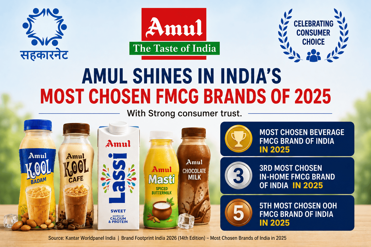 Amul Emerges as India’s Most Chosen Beverage Brand, Enters OOH FMCG Top Five Amul ranks as India’s most chosen OOH beverage FMCG brand in Brand Footprint report