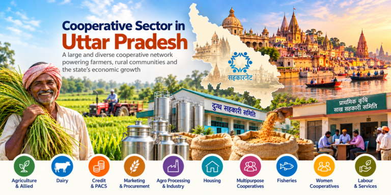 Cooperative Sector in Uttar Pradesh Cooperative sector in Uttar Pradesh featuring farmers, dairy cooperatives, PACS, agriculture and rural cooperative institutions